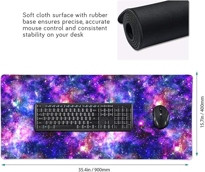 Galaxy Constellation Large Mouse Pad Gaming Mousepad with Wrist Support Rubber Computer Keyboard Mat for Desk Laptop Non-Slip Full Deskmat Protector Waterproof Writing Pad Office Home 16x35.5 in