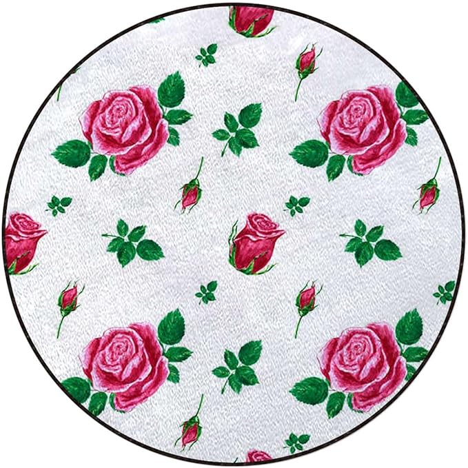 Red Green White Chair Mat Office Protector for Hardwood Floors Anti-Slip Floor Protection Mat Multi-Purpose Chair Carpet for Desk Watercolor Roses and Leafs Diameter 51 in