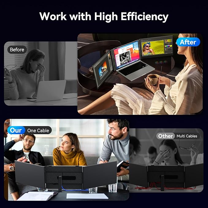 15.3 Laptop Screen Extender Portable One Cable Connection Double Laptop Monitor FHD 1080P IPS Ultra Thin Dual Monitor for 13-17 Laptops Plug&ampPlay Compatiable with Win/Mac/Chrome/Android/Switc
