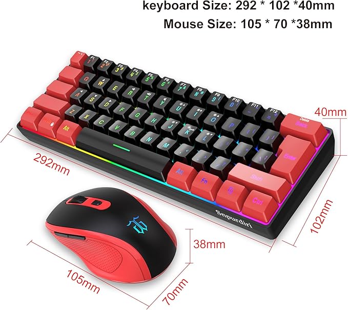 Snpurdiri 2.4G Wireless Gaming Keyboard and Mouse Combo Include Mini 60% Merchanical Feel Keyboard Ergonomic Vertical Feel Small Wireless Mouse(Red and Black)