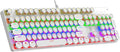 Typewriter Mechanical Gaming Keyboard with Rainbow Light Backlit Red Switches 104 Keys Retro Round Keycap Wired Typewriter Style Comfortable Typing Soud (White LED)