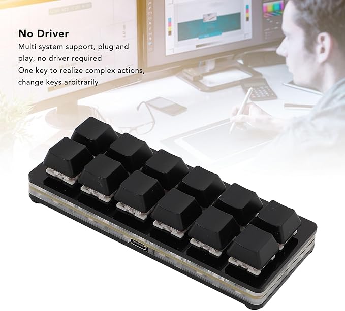 12 Key USB Mini Keyboard with Programmable MacrosUSB Type C Wired Programmable RGB Custom One Handed Gaming Keyboard Mechanical Red Switch Gaming Keyboard OSU Keypad for PC