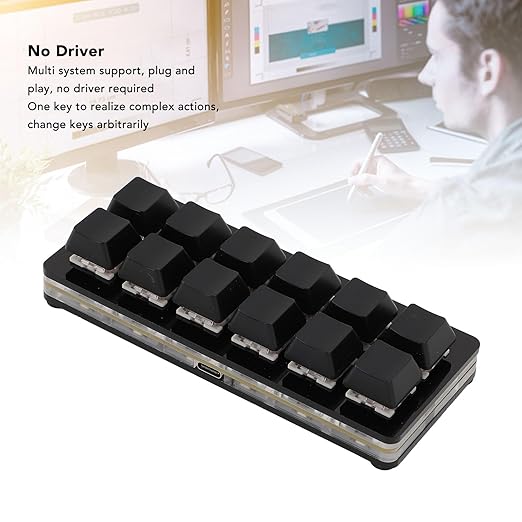 One Handed Macro Mechanical Keyboard 12 Keys Hot Swappable RGB Gaming Keypad Programmable Mini Red Switch Keyboard for OS X for for Pi (Black)