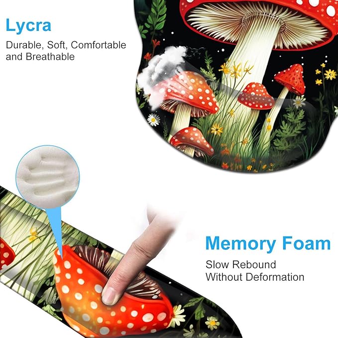 Keyboard Wrist Rest and Mouse Pad Wrist Support Set with CoastersErgonomic Gaming Mousepad for Home Office Working Studying Easy Typing &amp Pain ReliefCute Forest Mushroom