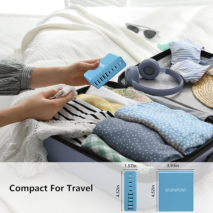 320W USB C Charger Block 10-Port USB C Charging Station GaN III PD 65W PC Laptop Fast Charger Adapter for MacBook Pro/Air DELL iPad iPhone Samsung Galaxy (Light Blue)