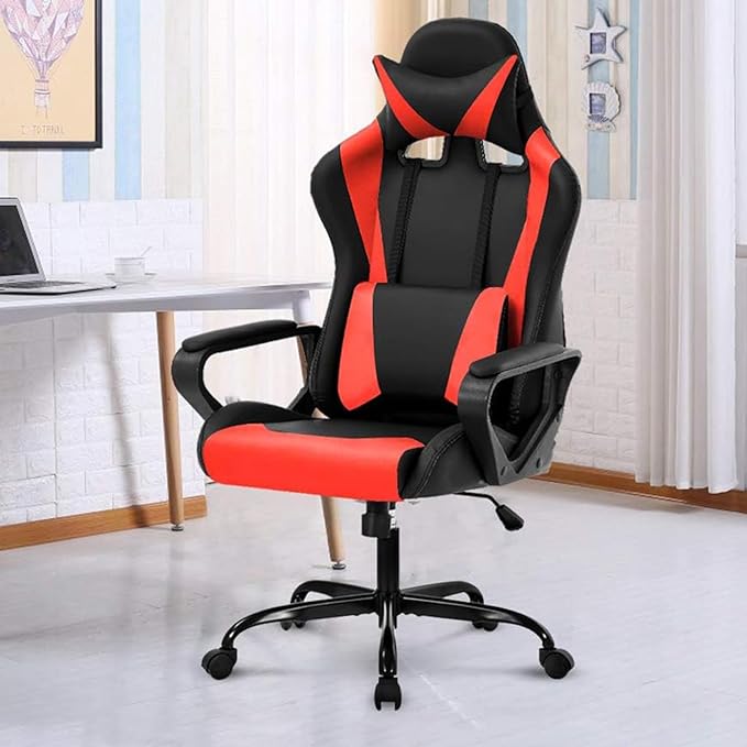 Modern Gaming Chair Ergonomic High Back PU Leather Office Chair with Lumbar Support Red