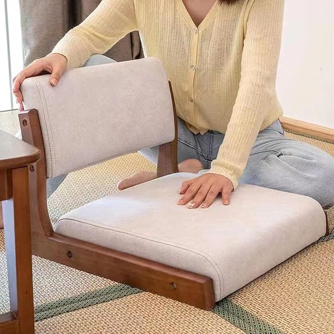 BTZHY Floor Chair Tatami Chair with Backrest Meditation Floor Chair Portable Legless Chair Wood Lazy Sofa Floor Window Balcony Living Room Chair(Orange)