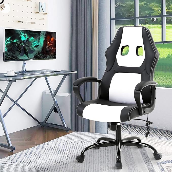 Gaming Chair Ergonomic Office Chair High Back Racing Desk Chair with Lumbar Support Armrest Adjustable Massage Reclining Computer Chair PU Leather Executive Task Rolling Swivel Chair for Adults