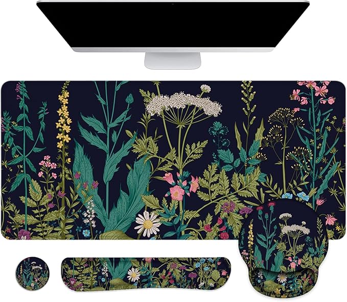 LATEEFAH Mouse Pad with Wrist Rest Large Mouse Pad Ergonomic Gaming Desk Pad Keyboard Wrist Rest Set 4-in-1 Desk Mat Keyboard Mat for Home Office