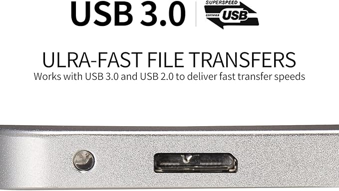 Portable SATA External Hard Drive HDD 500GB 1TB 2TB USB3.0 Ulra-Fast File Transfers for Windows Mac and Linux (500GB Silver)