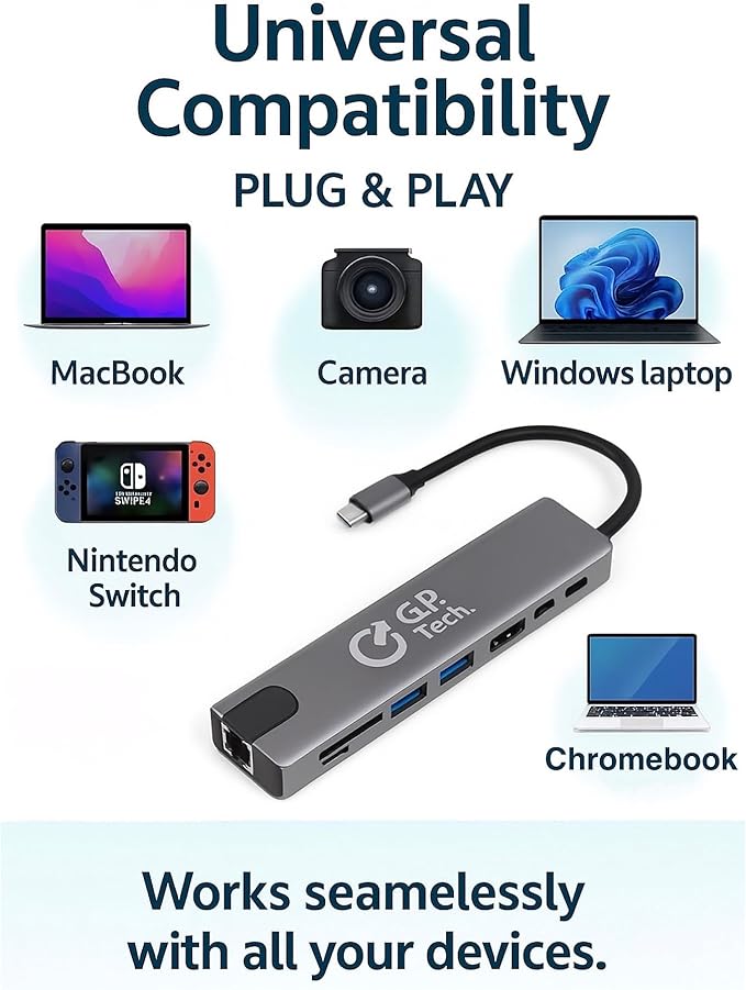 8-in-1 USB-C Hub – 4K HDMI 87W PD Charging Ethernet 100Mbps USB 3.0 USB 2.0 SD/TF Card Reader – Aluminum Slim Docking Station for MacBook Windows iPad &amp Chromebook