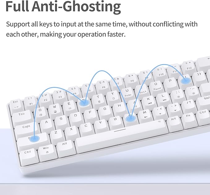 TMKB T68SE 60% Mechanical Gaming Keyboard – Ultra-Compact 68 Keys Wired Keyboard with Blue Switches LED Backlit Dedicated Arrow &amp Control Keys – White – for Windows PC/Laptop/Gamers/Typists