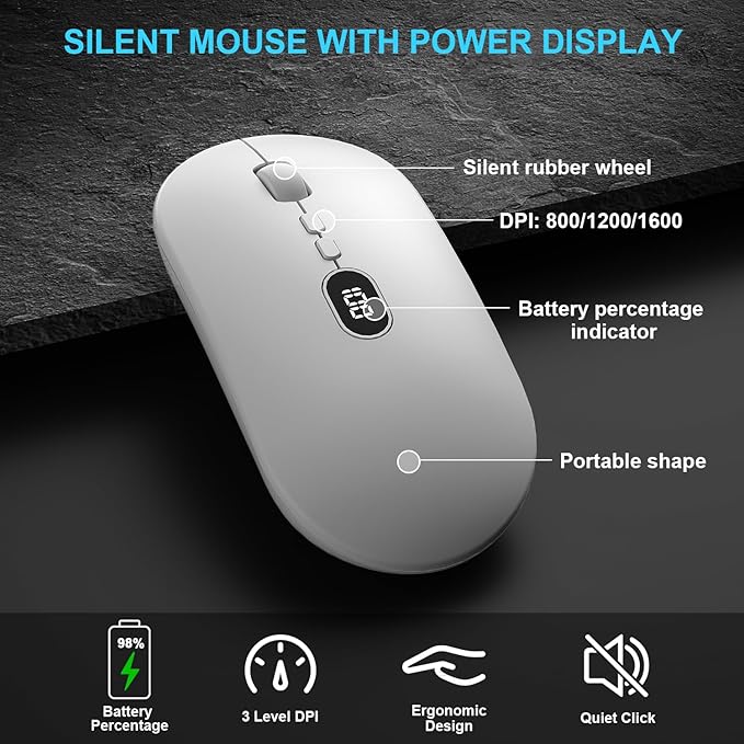 BlueFinger Wireless Gaming Keyboard and Mouse Combo Upgrade Battery Percentage Display Rechargeable Slim Gaming Keyboard Mouse Set Light Up Full-Size Keyboard Silent Mouse Set for Computer Laptop