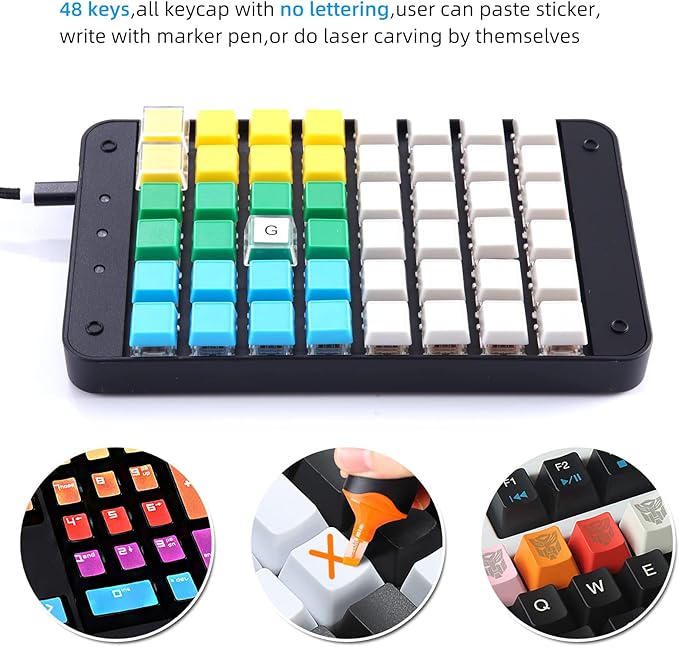 Koolertron One Handed Macro Mechanical Gaming Keyboard Fully Programmable Mini Keypad 48-Key Mini USB Macro Keyboard with Blank Keycaps for Gamers/Cashier/Designers/Video Editors