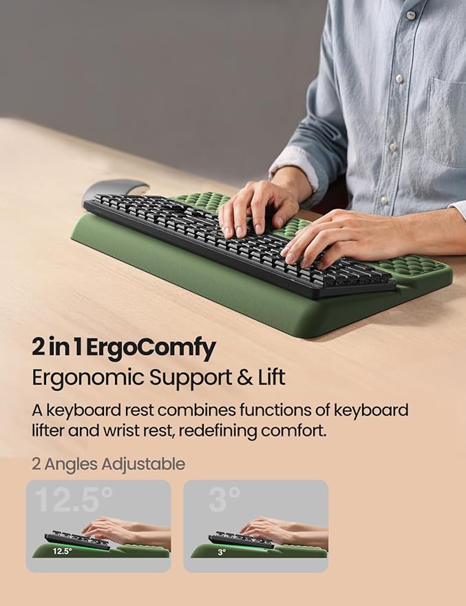 Vaydeer Wrist Rest with Keyboard Stand Computer Wrist Support Pad Ergonomic Keyboard Riser Holder Lifter Tray with Wrist Pad Soft Memory Foam Desk Cushion Palm Hand Typing for Office Home School