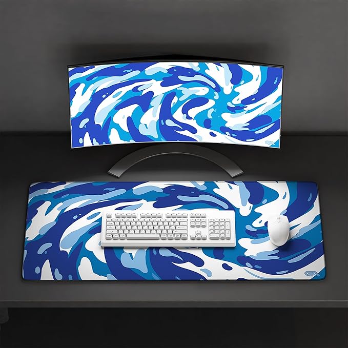 GutzyAiden Swirl Extended Extra Large Mouse Pad | Gaming Setup | Hybrid Polyester Fabric Top | Non-Slip Natural Rubber Base | 5mm Thick | Aqua Swirl | XXL - 36 x 18 |