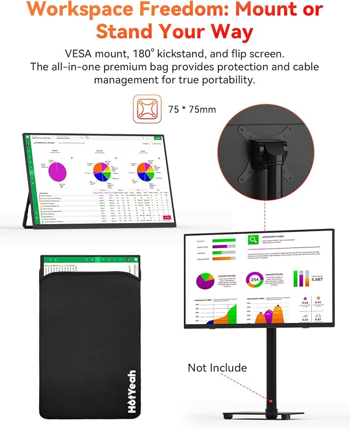 Wireless Portable Monitor Battery-Powered Support AirPlay Miracast 15.6 1080P IPS Monitor USB-C HDMI External Display 2nd Screen for Laptop MacBook PC Phone Tablet w/Built-in Battery(8000mAh)