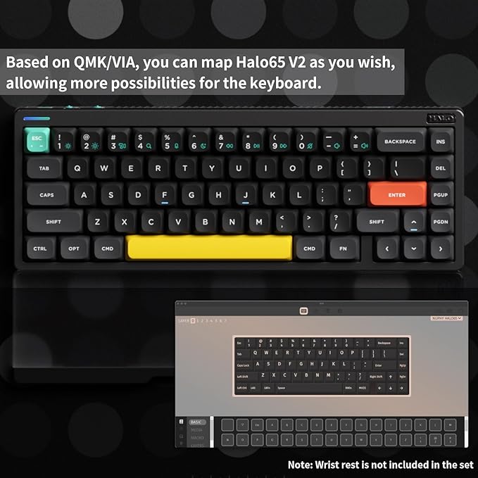 nuphy Halo65 V2 Wireless Mechanical Keyboard with PBT Keycaps 65% Hot Swappable Custom Gaming Keyboard Compatible with QMK/VIA RGB BacklitGasket StructureBT5.0/USB-C/2.4GHzBlack-Mint Switches