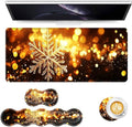 Keyboard Mouse Pad Set Extended Gaming Mouse Pad+Ergonomics Keyboard Wrist Rest Support Memory Foam Easy Typing Pain Relief 4Pcs XL Ultra Thick Desk MatGolden Snowflake Sparkling
