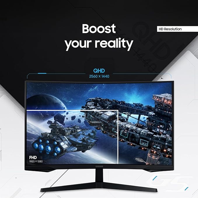 SAMSUNG 32 Odyssey G55C Series QHD 1000R Curved Gaming Monitor 1ms(MPRT) HDR10 165Hz AMD Radeon FreeSync Eye Care Glare Free Sharp Resolution LS32CG550ENXZA