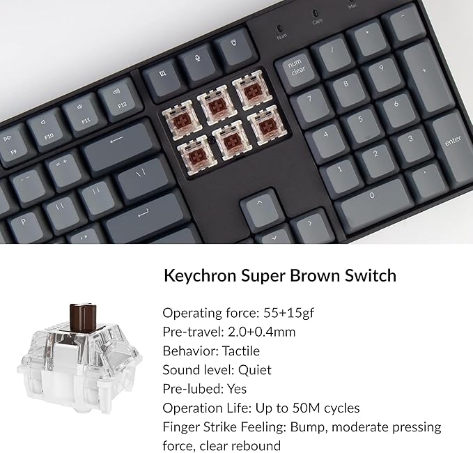 Keychron K10 Full Size 104 Keys Bluetooth Wireless/USB Wired Mechanical Gaming Keyboard with Keychron Super Brown Switch/RGB Backlight/Multitasking Computer Keyboard for Windows/Mac Aluminum Frame
