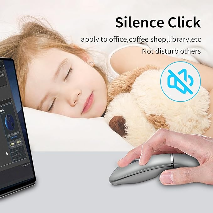 Bluetooth Arc Mouse Wireless Silent Travel Mouse Rechargeable with BT &amp 2.4G Dual Mode 1000/1600/2400 DPI Slim Rotatable Portable Mobile Mice USB Optical Computer Mice for PC Laptop Tablet -Sil