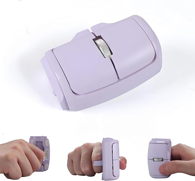 Mini Bluetooth Wireless Mouse Dual-Mode Lazy Finger Ring Mouse - Rotatable Horizontal &amp Vertical Use Multi-System Compatible Ultra Long Battery Life for Laptops PCs and Tablets (Purple)