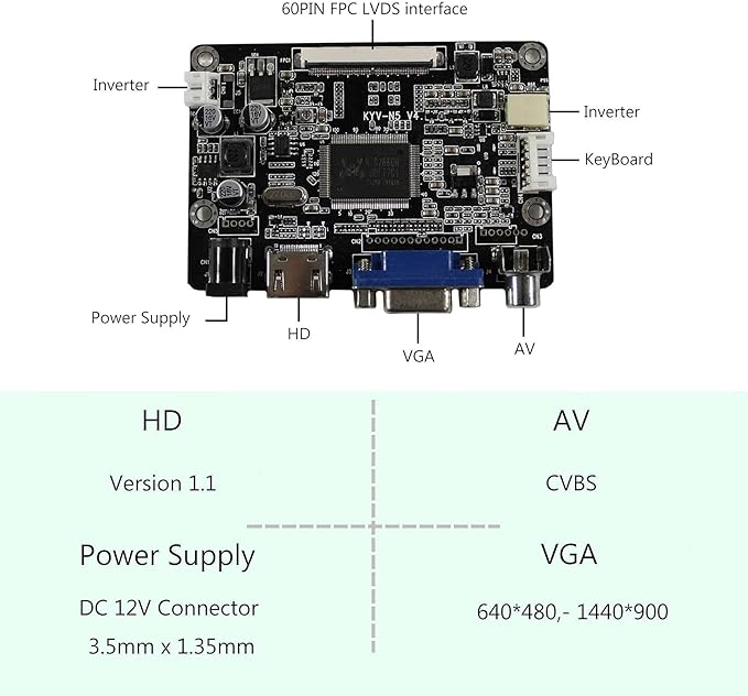 VSDISPLAY 8.8 8.8 Inch 1280x480 LCD Screen CLAA088WA01 XN with VGA AV LCD Controller Board KYV-N5 V4