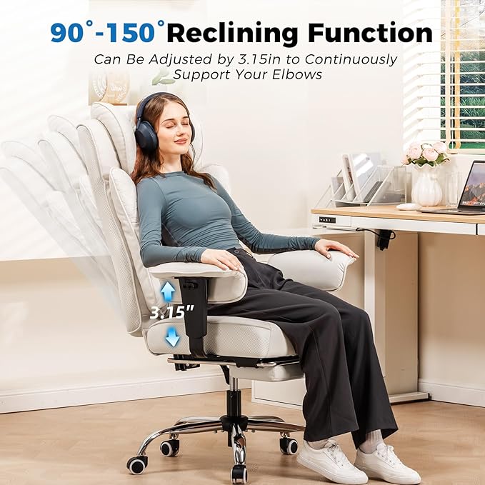 GTPLAYER Big and Tall Office Chair 400LBS Wide Ergonomic Gaming Chair with Deluxe Embossing Designed Leather with Foot Rest150°Reclining Adjustable Soft Armrests Pocket Spring Back Support and Pillow