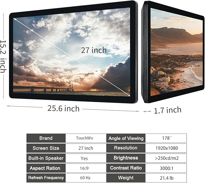 27 inch Android 14 Touchscreen Monitor Tablet 16:9 FHD 1080P WiFi &amp BT Built-in Speakers RK3576 4GB RAM &amp 32GB ROM Smart Board for Classroom Meeting &amp Game