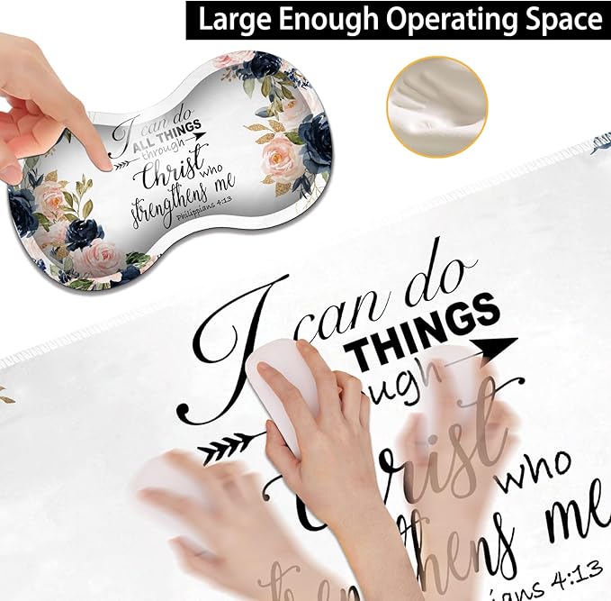 3-in-1 Large Mouse Pad Gaming Set (31.5 x 11.8 inch)+ Wrist Rest Pad + Coaster Memory Foam Gel Wrist Rest Pad for Pain Relief Stitched Edges Non-Slip Table Mat Bible Phil 4-13 Floral