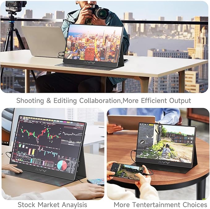AYY Portable Monitor for Laptop 15 Inch FHD 1080P USB-C HDMI Travel Monitor External for Computer Second Display HDR IPS Gaming Monitor Extender for PC MAC Phone PS4/5 Xbox Switch Built-in Speakers