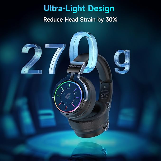 COOLV 2.4GHz Wireless Gaming Headset for PS5 PC PS4 - RGB Light Gaming Headset 60 HR Battery 7.1 Surround Sound Bluetooth 5.4 Gaming Headphones with Mic