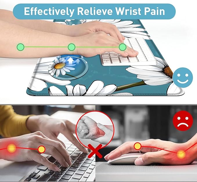 Large Mouse Pad and Keyboard Wrist Rest Desk Pad for Keyboard and Mouse 4-in-1 Large Gaming Mouse Pad with Wrist Support Desk Mat for Home Office Study GameDaisy Flower