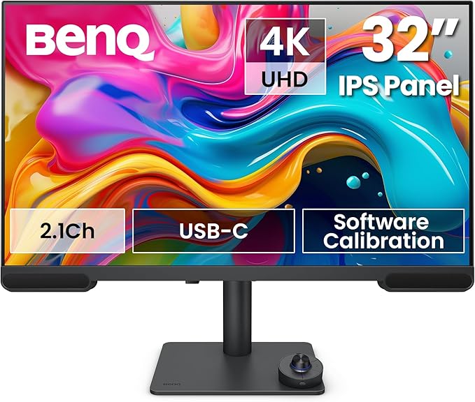 BenQ PV3200U 32” 4K UHD Monitor for Video Editing 95% DCI-P3 100% Rec.709/sRGB 2.1ch Speakers 65W USB-C Mac Compatible Factory-Calibrated Software Calibration Ergonomic Stand
