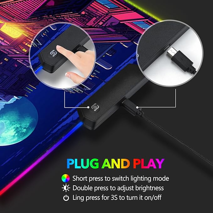 AIMSA RGB Gaming Mouse Pad Large Mousepad with 14 Led Light Modes Keyboard Pad Gaming Accessories for Desk Non-Slip Rubber Base Mouse Mat for Gamer Modern Urban Night Scene