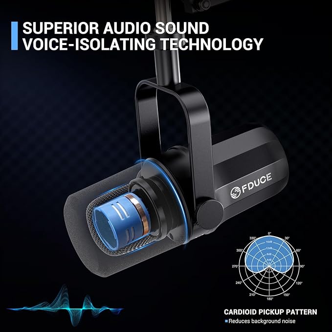 FDUCE XLR Dynamic Microphone for Vocal Recording Podcasting Gaming Live Streaming&ampBroadcasting All Metal Cardioid Mic Voice-Isolating Technology with Boom arm SL40X+
