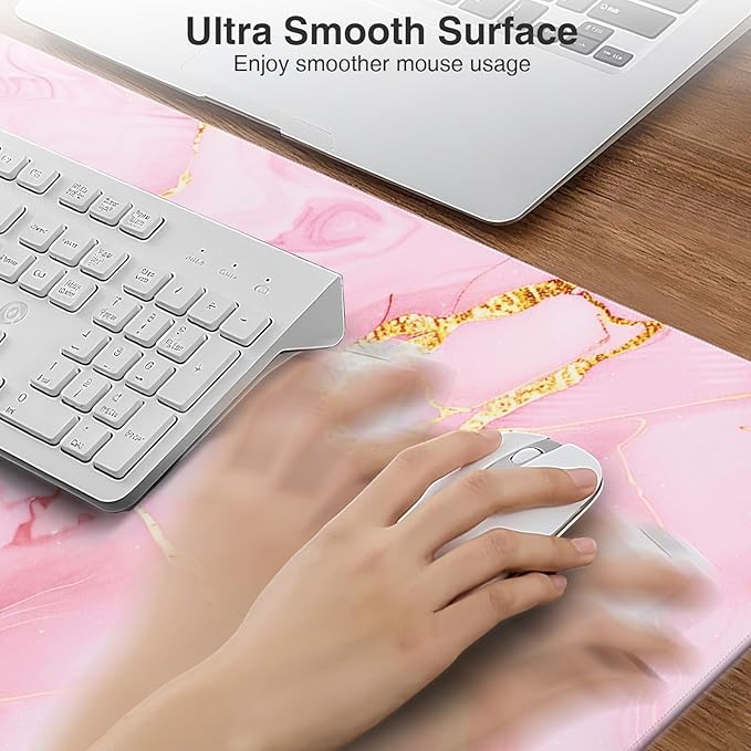 Pink Marble Mouse Pad with 15W Wireless Charging 31.5x15.8 Large Gaming Desk Pad/Mat for Women Girls Waterproof Ultra-Smooth Surface Non-Slip Base with 20W PD Adapter