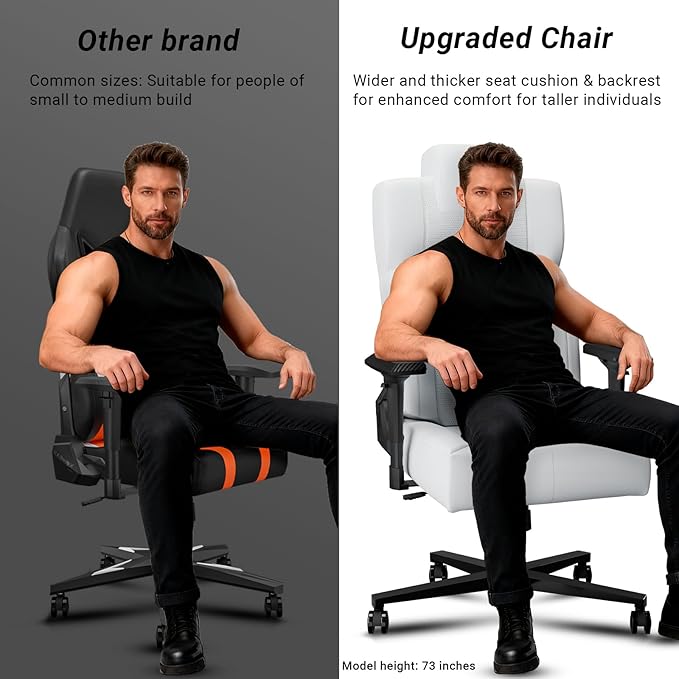 Gaming Chair Big and Tall for AdultsErgonomic Comfortable Wide Office Chair with Lumbar SupportDesk Computer Chair High Back 155° Recline with Angle LockPUWhite