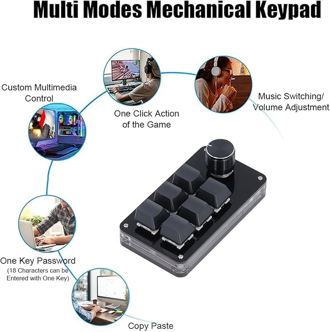 Macro Mechanical Gaming Keyboard One Handed Gaming Keyboard Programmable Keypad for Gaming Music Media and More