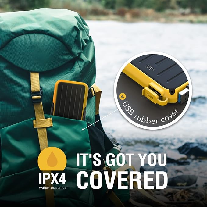 SP020TBPHD66SS3Y SP Silicon Power Portable Hard Drive 2TB 2.5 Inch External USB 3.2 Gen1 Compatible (USB3.1 / USB3.0 / USB2.0 Compatible) IPX4 Waterproof Shockproof Yellow