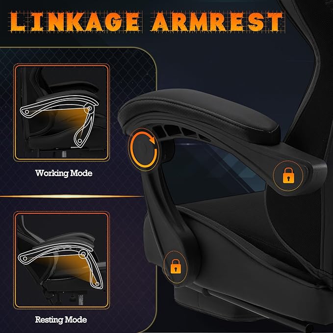 ECOTOUGE Ergonomic Gaming Chair Video Game Chair with Removable Back Cushion Gamer Chair with Massage Lumbar Pillow &amp Footrest Computer Office Gaming Chair with Reclining Backrest Black