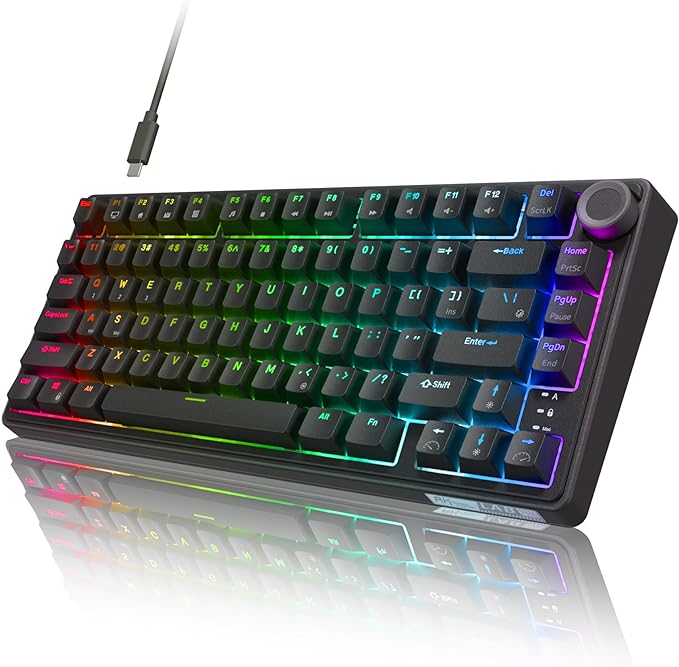 RK ROYAL KLUDGE R75 Wired Mechanical Gaming Keyboard 75% Hot-Swap Mechanical Keyboard Volume Knob Soft Pre-lubed Tactile Brown Switch