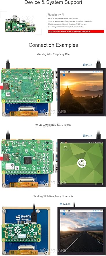 4inch Square IPS Display Capacitive Touch Screen LCD (C) DPI Interface Resolution 720×720 Low Power Solution for Raspberry Pi 4B/3B+/Zero W etc