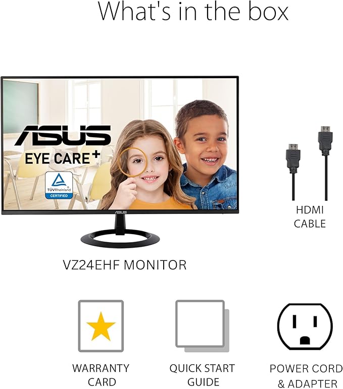 ASUS 24” (23.8-inch viewable) Eye Care Monitor (VZ24EHF) - IPS Full HD (1920 x 1080) Frameless 100Hz Adaptive-Sync 1ms HDMI Low Blue Light Flicker Free Ultra-Slim Profile 3 Year Warranty