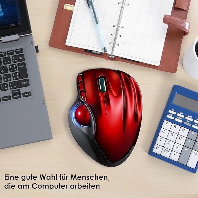 SANWA Wired Ergonomic Trackball Mouse Programmable Roller Ball Mice Tilt Scroll 400/800/1200/1600 DPI Computer trackball &amp Finger Rest Compatible with Mac Windows Laptop Chrome OS Red