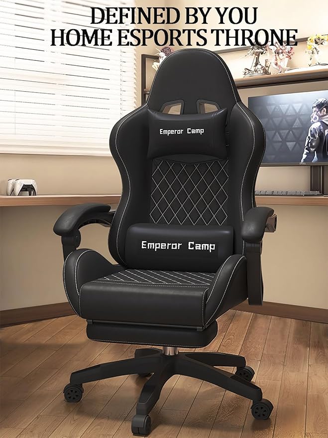 Video Game Chairs for Adults Office Chair Computer with Lumbar Support Big and Tall Ergonomic Gaming Chair with Foot Rest High Back with 360°-Swivel Seat and Headrest Nylonfeetwithoutfootrest Gray