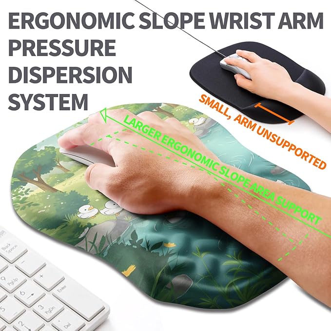 Ergonomic Slope Mouse Pad Wrist Support Wrist Rest Mousepad for Carpal Tunnel Pain Relief with Massage Bulge and Slow Rebound Memory Foam (12x8 inch Cute Ducks)