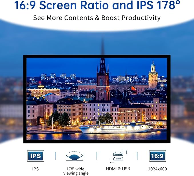 HMTECH 10.1 Inch Raspberry Pi Screen HDMI Monitor 1024x600 LCD Display 16:9 IPS Screen for Raspberry Pi 5/4/3/2/B/B+ Win11/10/8/7 Free-Driver Non-Touch