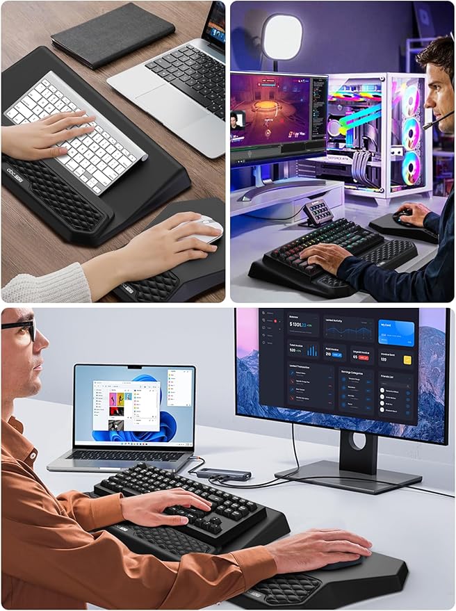 3-in-1 Ergonomic Keyboard Stand with Wrist Rest &amp Mouse Pad Set Comfy Keyboard Riser Holder Soft Mousepad with Massage Design Memory Foam and Non-Slip PU Base for Pain Relief Black